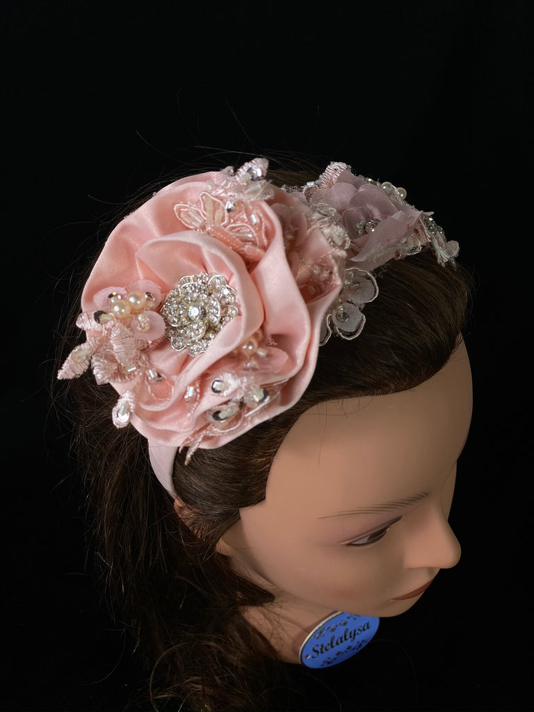 Gorgeous Gorgeous Gorgeous Headband  This is a one of a kind, hand made pink champagne headband.  It has different flowers made of different textures, colors, and jewels.  This headband can be use with dresses from the Celebration / Pageant Collection.    This headband fits on little girls ages 1-8.
