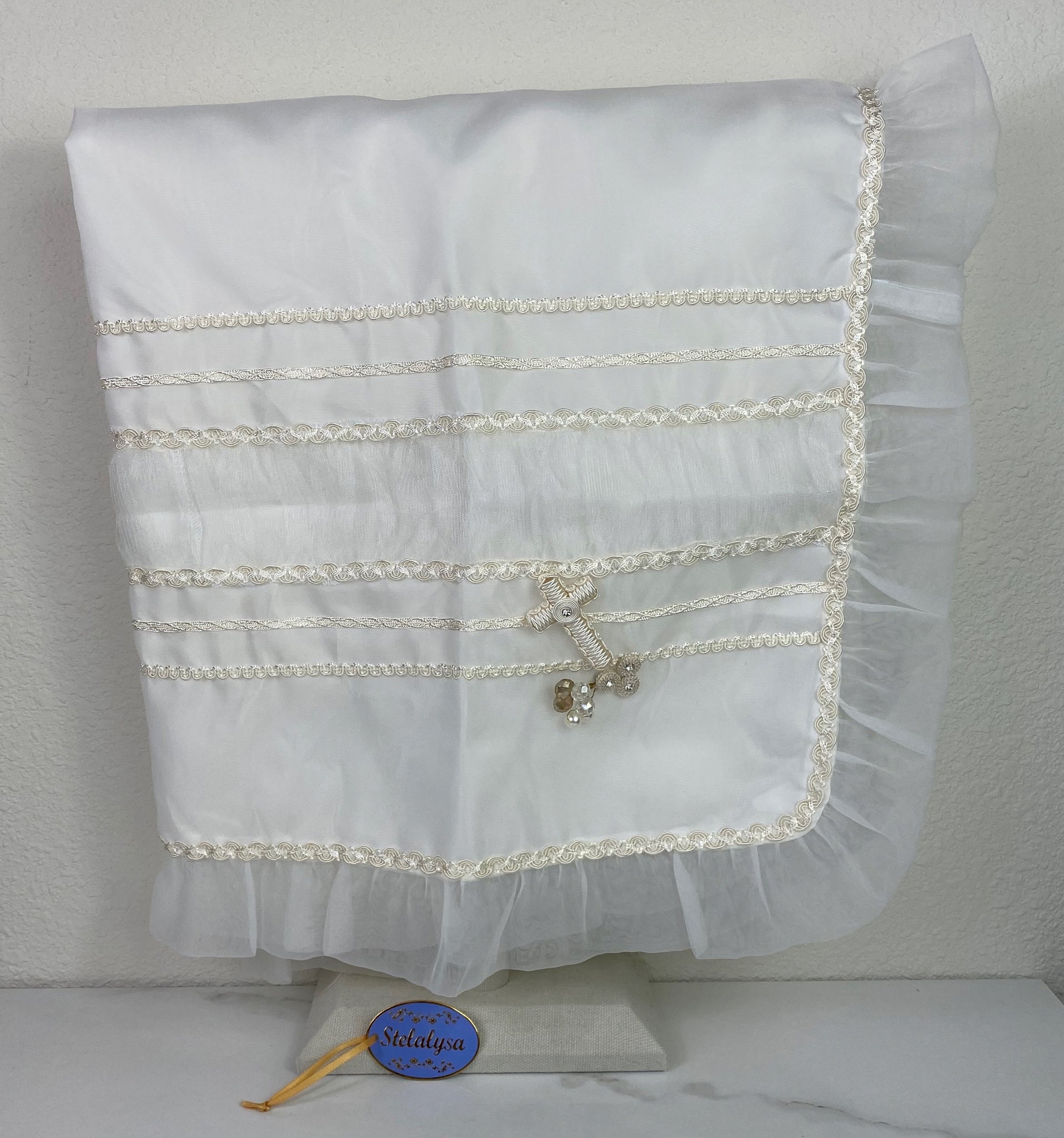 silk ivory blanket with cross 
