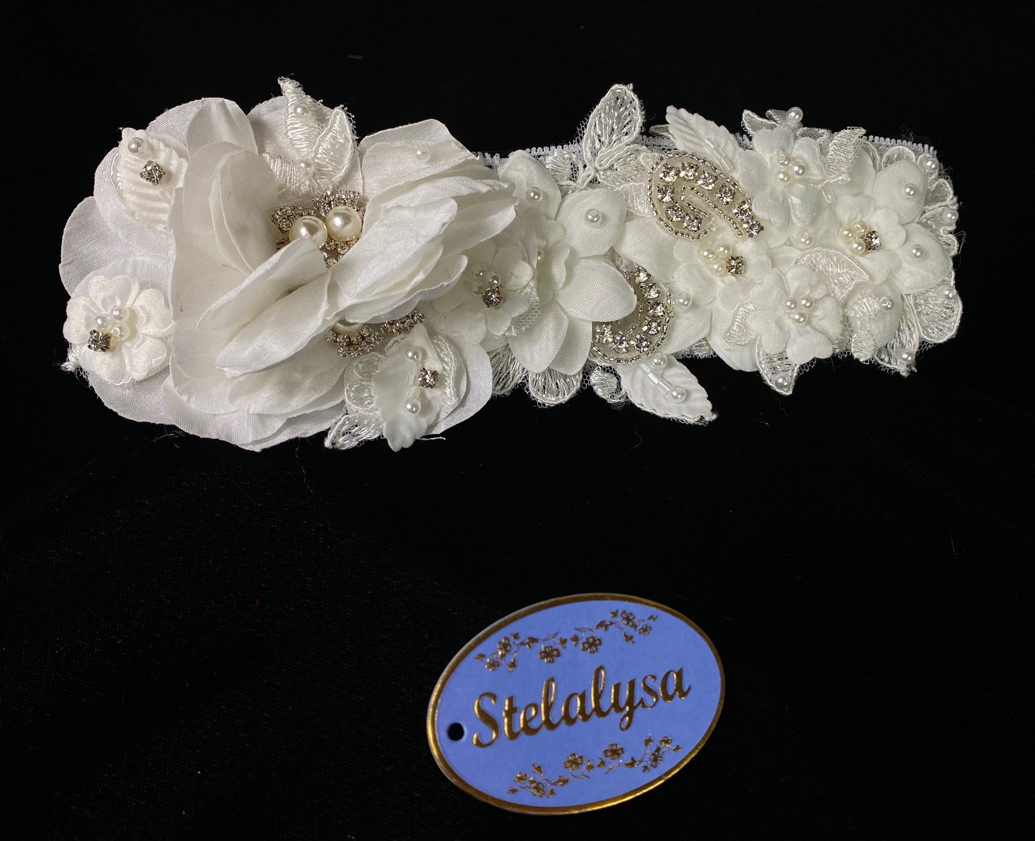 Baptism Headwrap  This is an elegant handmade and one-of-a-kind white lace headwrap with flowers of different materials, pearls and rhinestones.  Headwrap is made of soft cotton lace elastic.  Your baby will look like the little princess she is with this headwrap on her special day!  