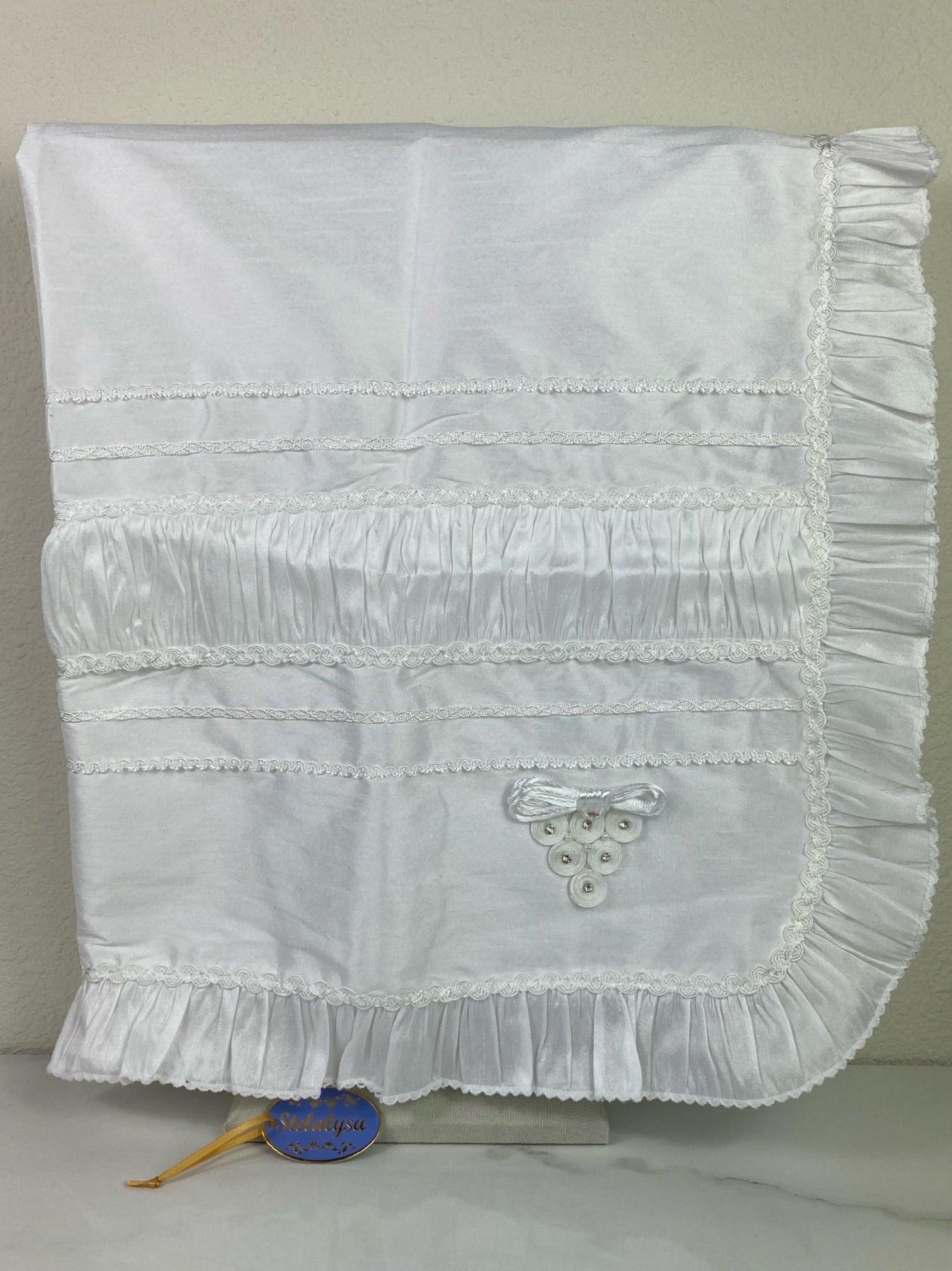 white silk lace unique baptism blanket